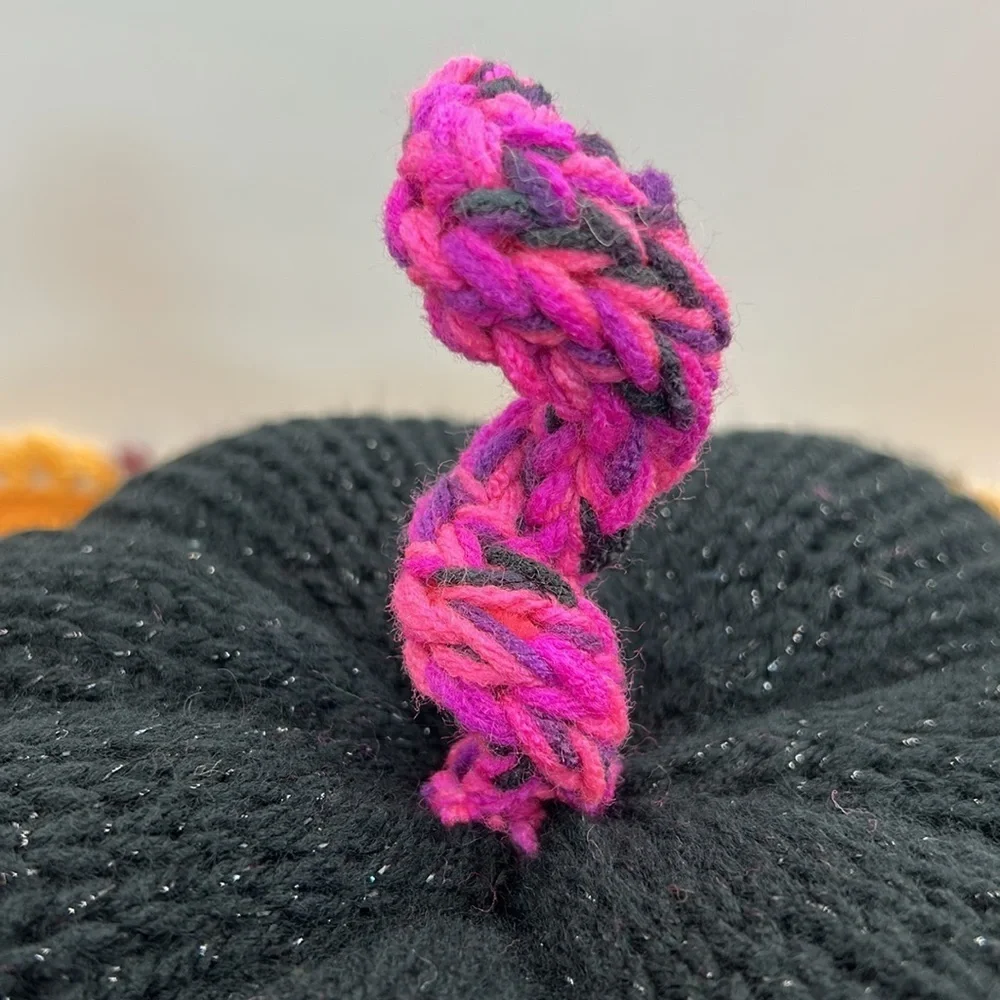Sparkling Black and Pink Knit Pumpkin Decor handmade. One of a kind